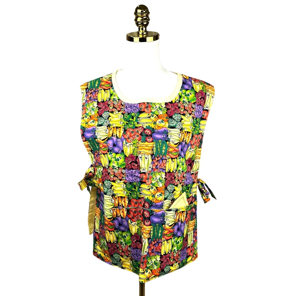 Novelty Vegetable Print Cobbler Apron Smock Handmade Colorful OS Kitchen Garden